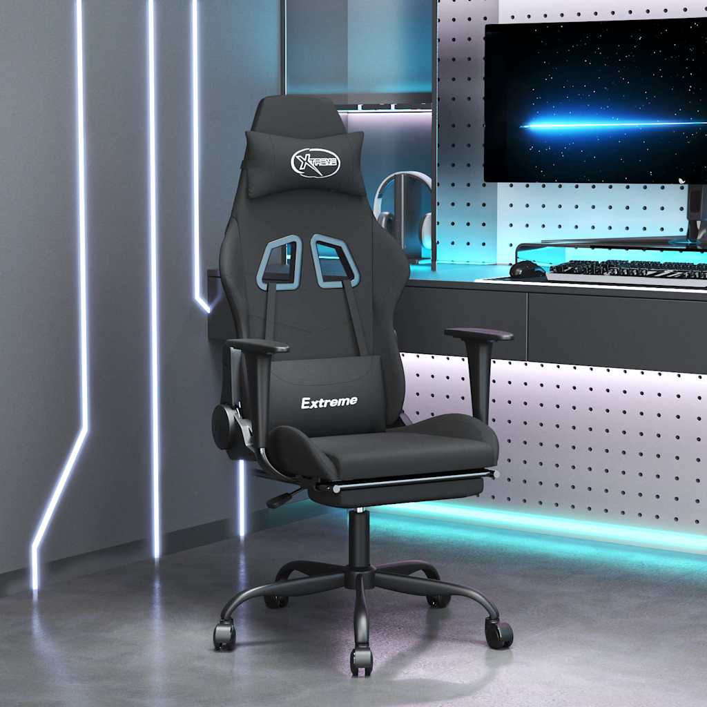 Vidaxl gamestoel met voetensteun stof zwart