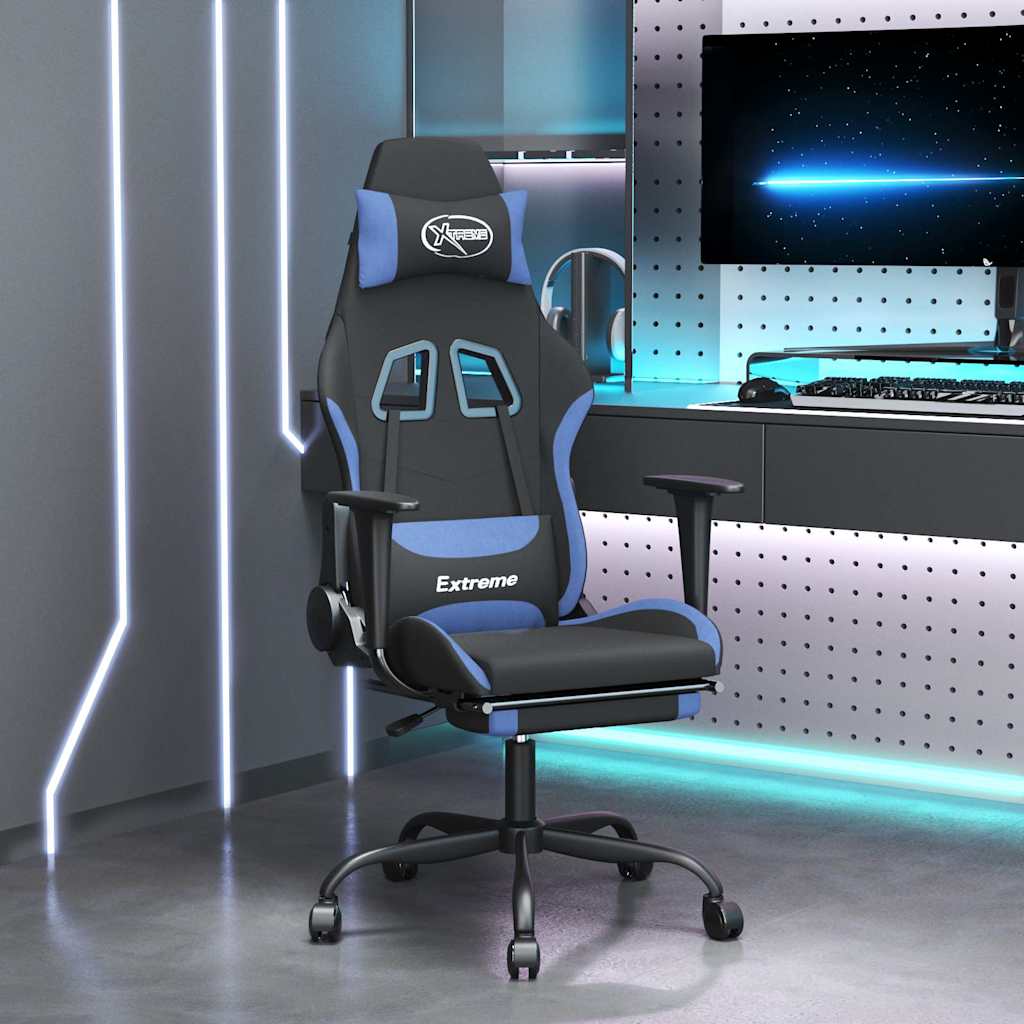 Vidaxl gamestoel met voetensteun stof zwart en blauw