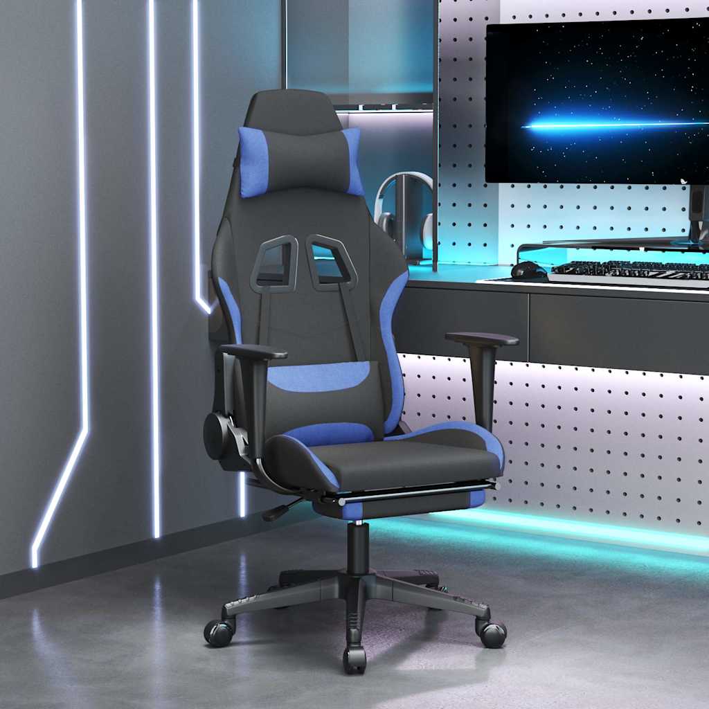 Vidaxl gamestoel met voetensteun stof zwart en blauw