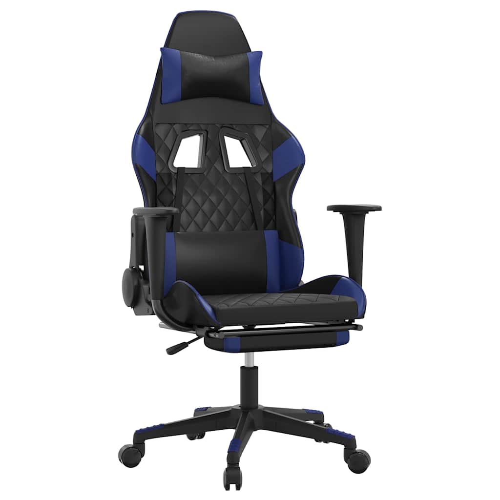 Vidaxl gamestoel met voetensteun kunstleer zwart en blauw