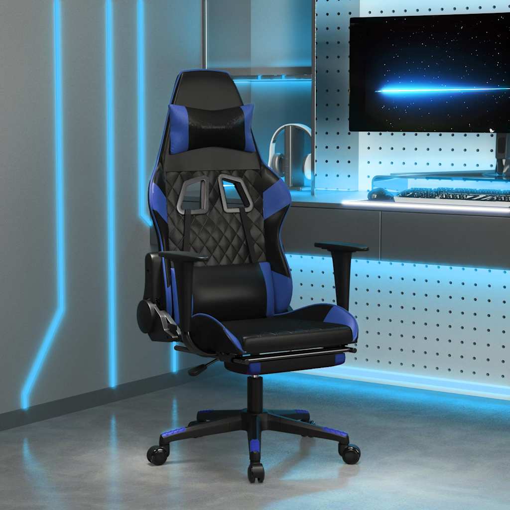 Vidaxl gamestoel met voetensteun kunstleer zwart en blauw