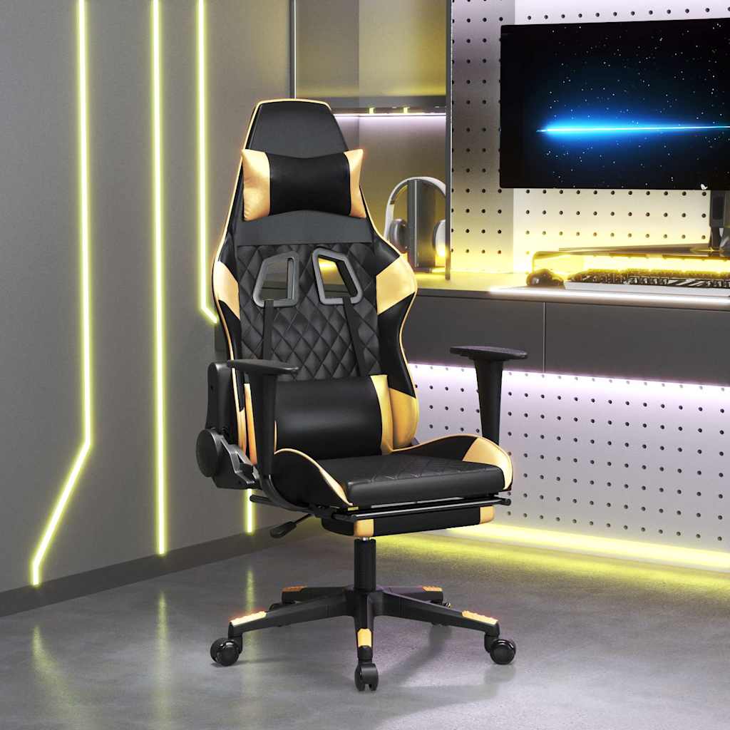 Vidaxl gamestoel met voetensteun kunstleer zwart en goudkleurig