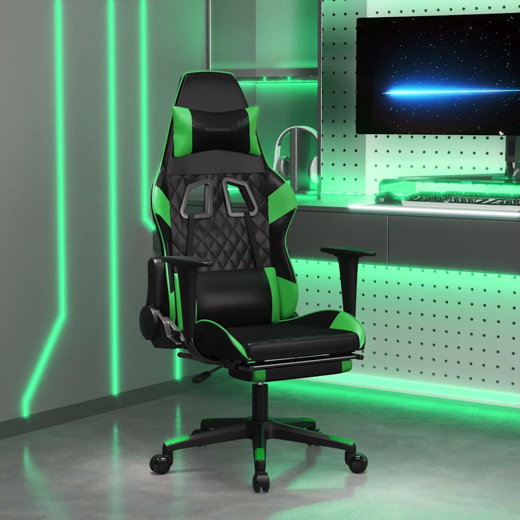 Vidaxl gamestoel met voetensteun kunstleer zwart en groen