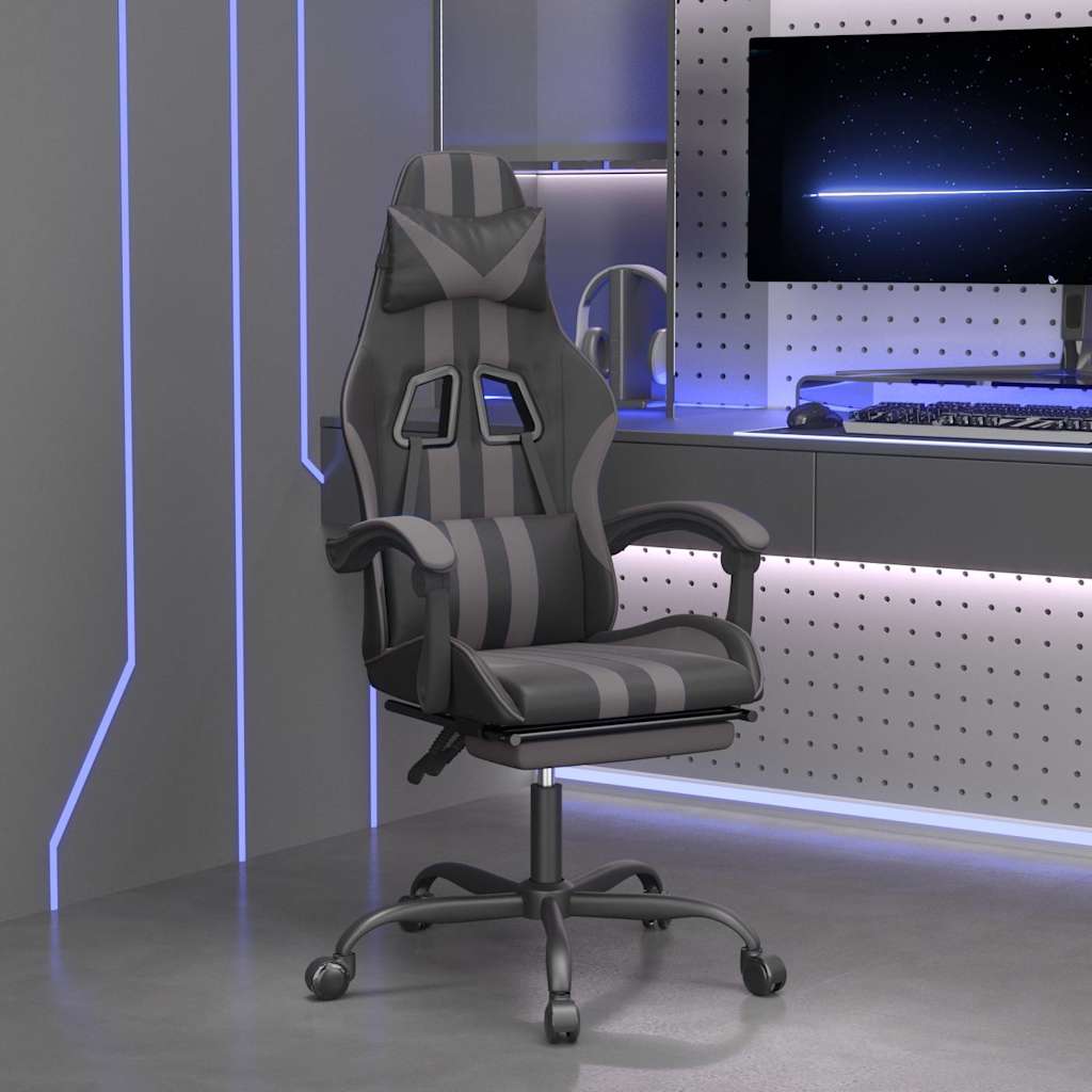 Vidaxl gamestoel met voetensteun kunstleer zwart en grijs