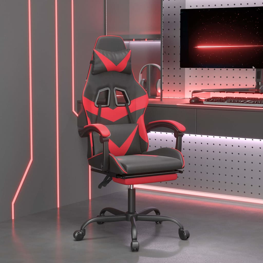 Vidaxl gamestoel met voetensteun kunstleer zwart en rood