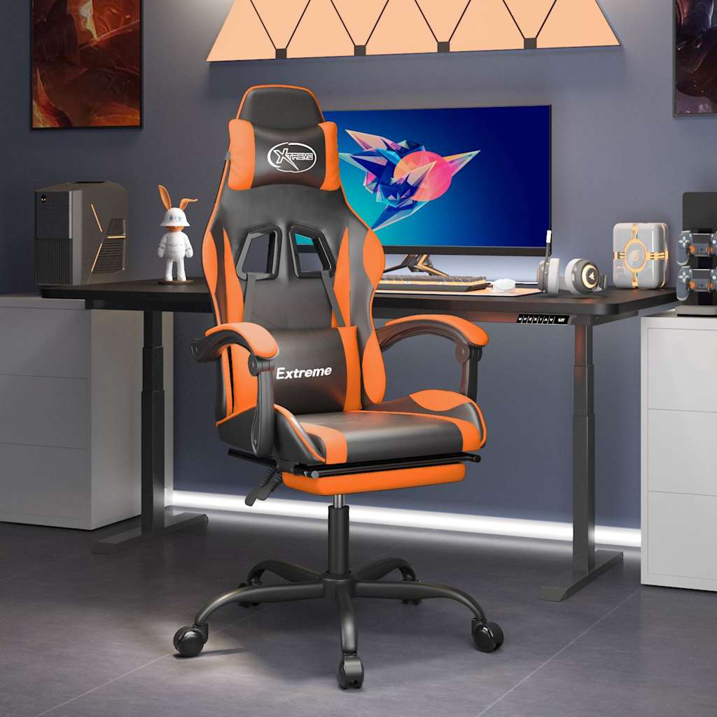 Vidaxl gamestoel met voetensteun kunstleer zwart en oranje