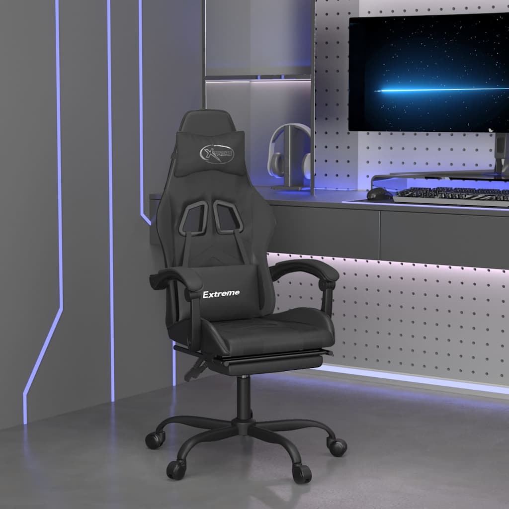 Vidaxl gamestoel met voetensteun kunstleer zwart