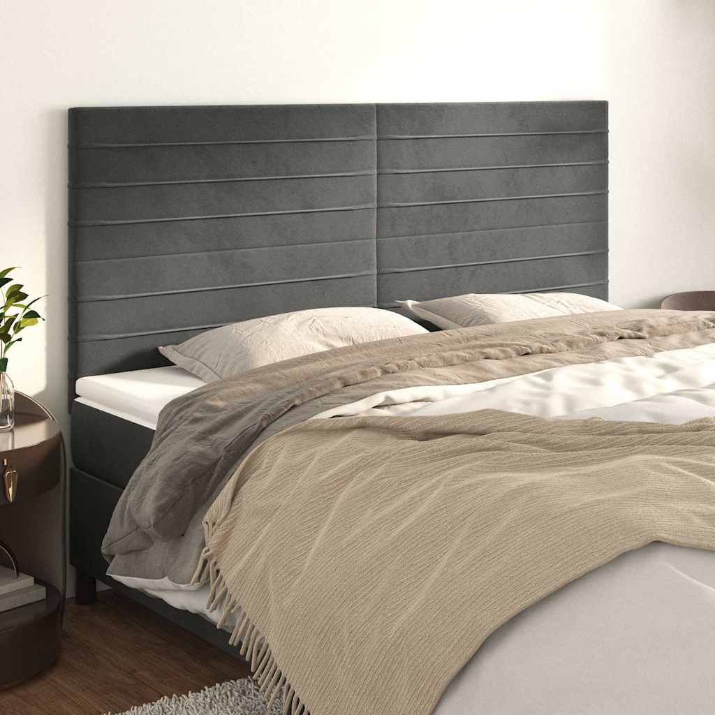 Vidaxl hoofdbord donkergrijs 200x5x118 128 cm fluweel
