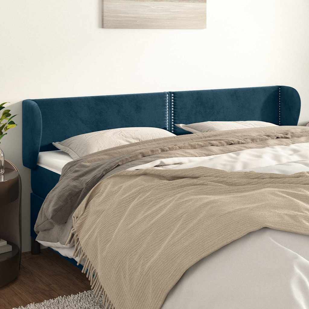 Vidaxl hoofdbord met randen 163x23x78 88 cm fluweel donkerblauw