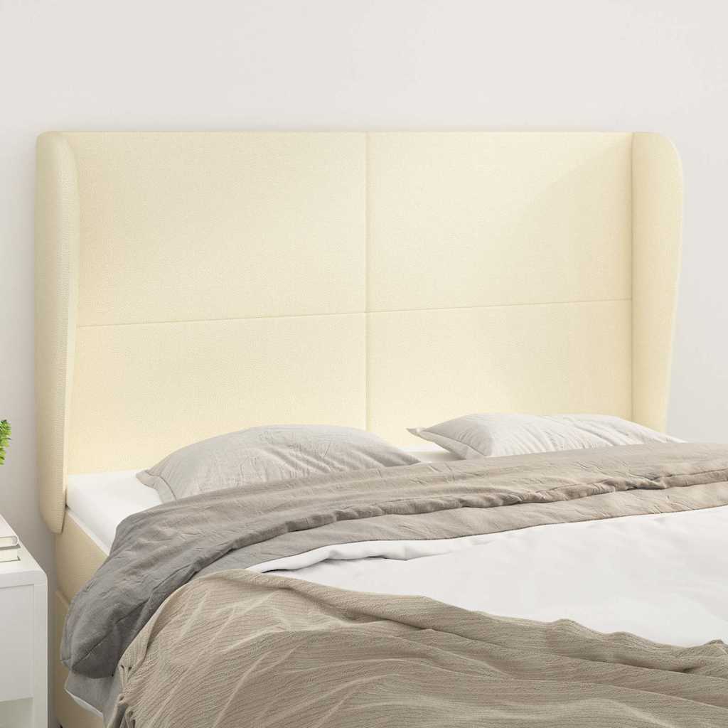 Vidaxl hoofdbord met randen 147x23x118 128 cm kunstleer crèmekleurig