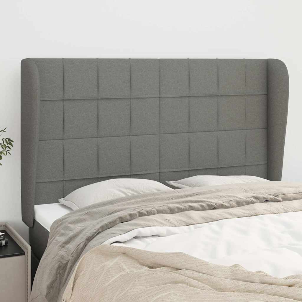 Vidaxl hoofdbord met randen 147x23x118 128 cm stof donkergrijs