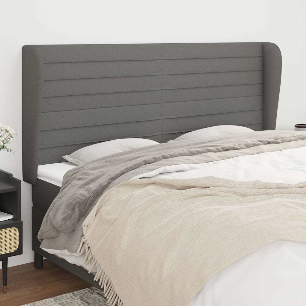 Vidaxl hoofdbord met randen 163x23x118 128 cm stof donkergrijs