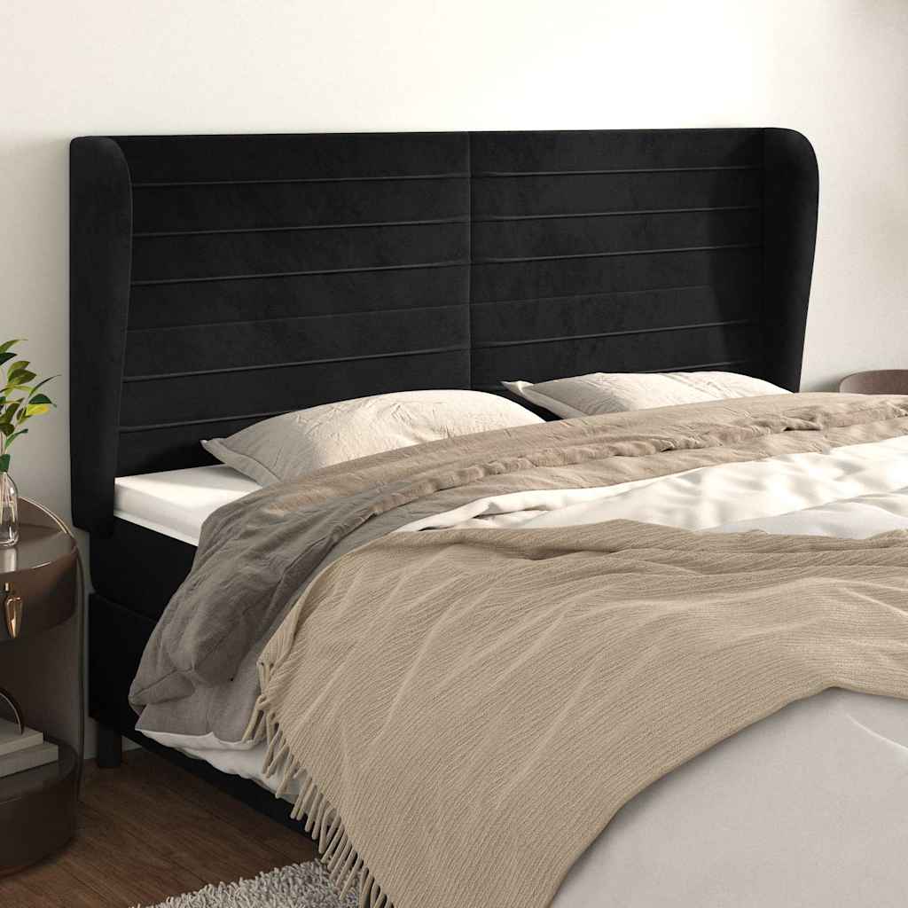 Vidaxl hoofdbord met randen 183x23x118 128 cm fluweel zwart
