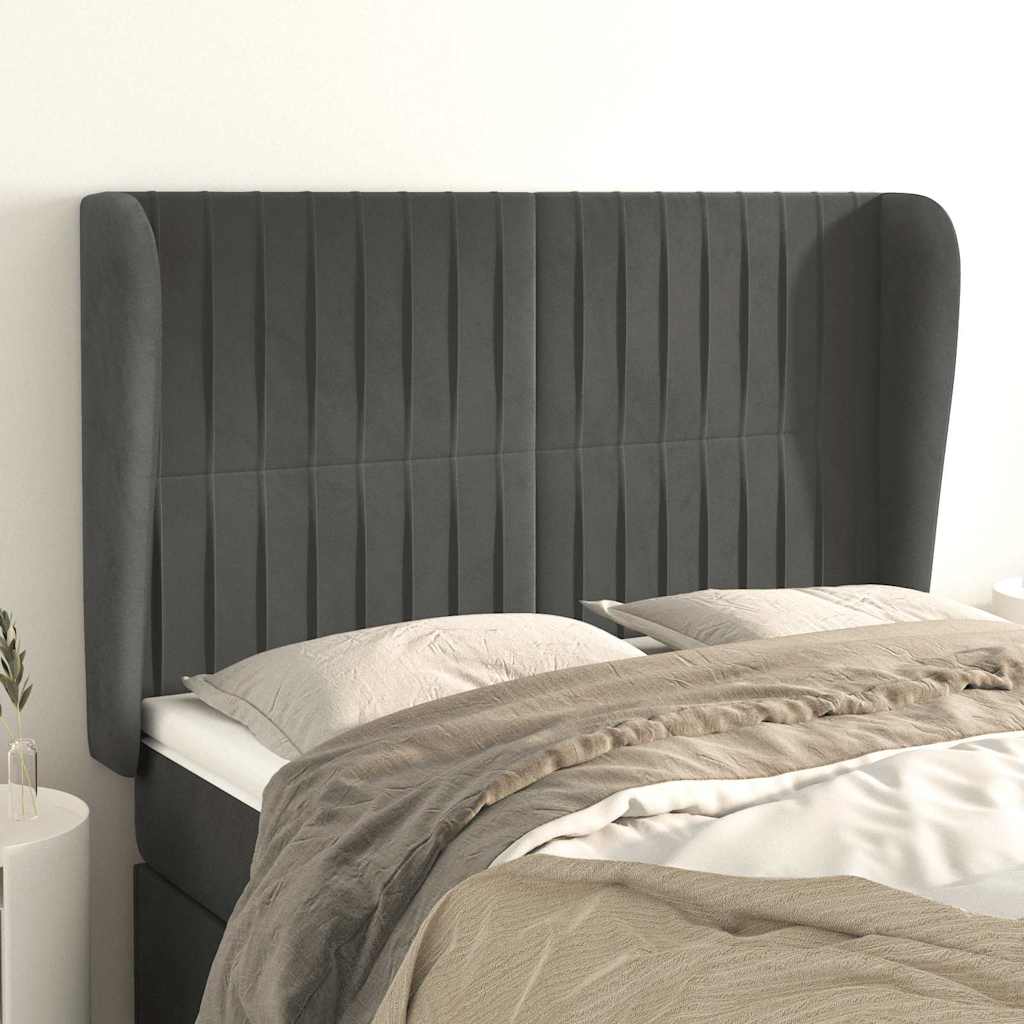 Vidaxl hoofdbord met randen 147x23x118 128 cm fluweel donkergrijs