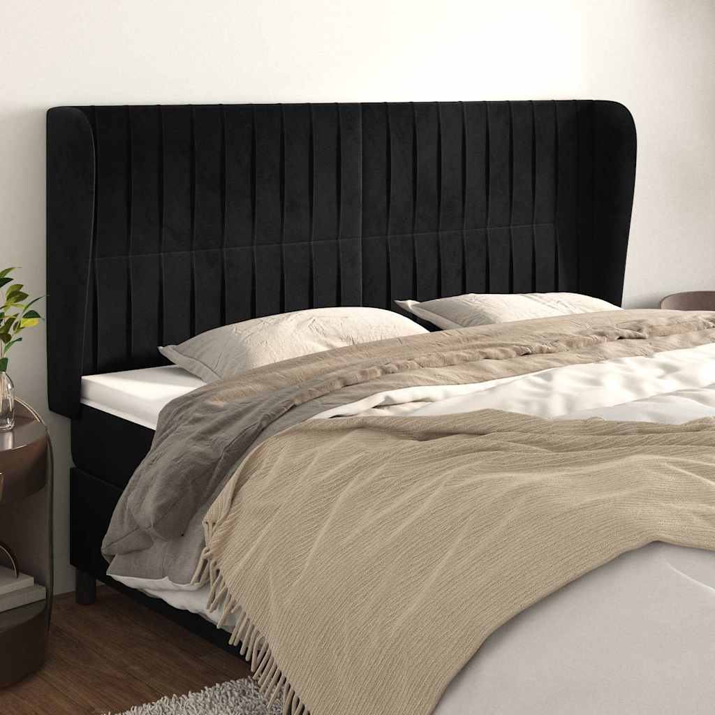 Vidaxl hoofdbord met randen 203x23x118 128 cm fluweel zwart