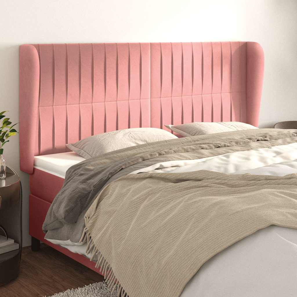 Vidaxl hoofdbord met randen 203x23x118 128 cm fluweel roze