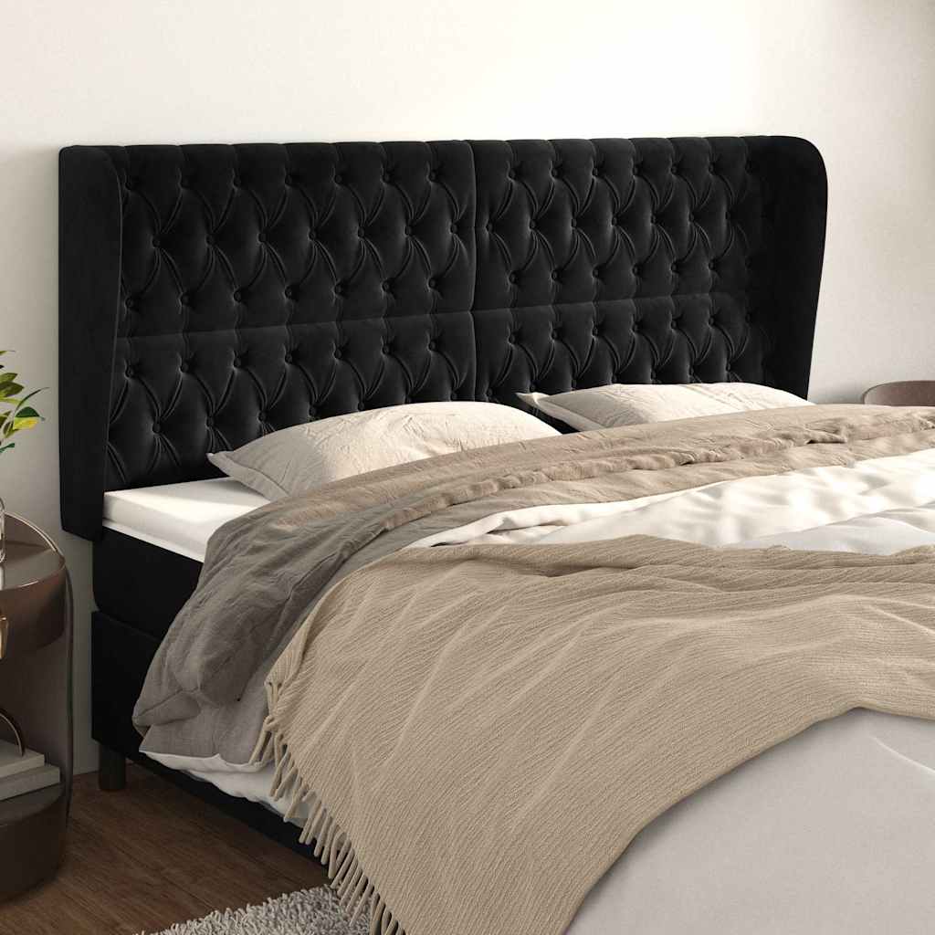 Vidaxl hoofdbord met randen 183x23x118 128 cm fluweel zwart