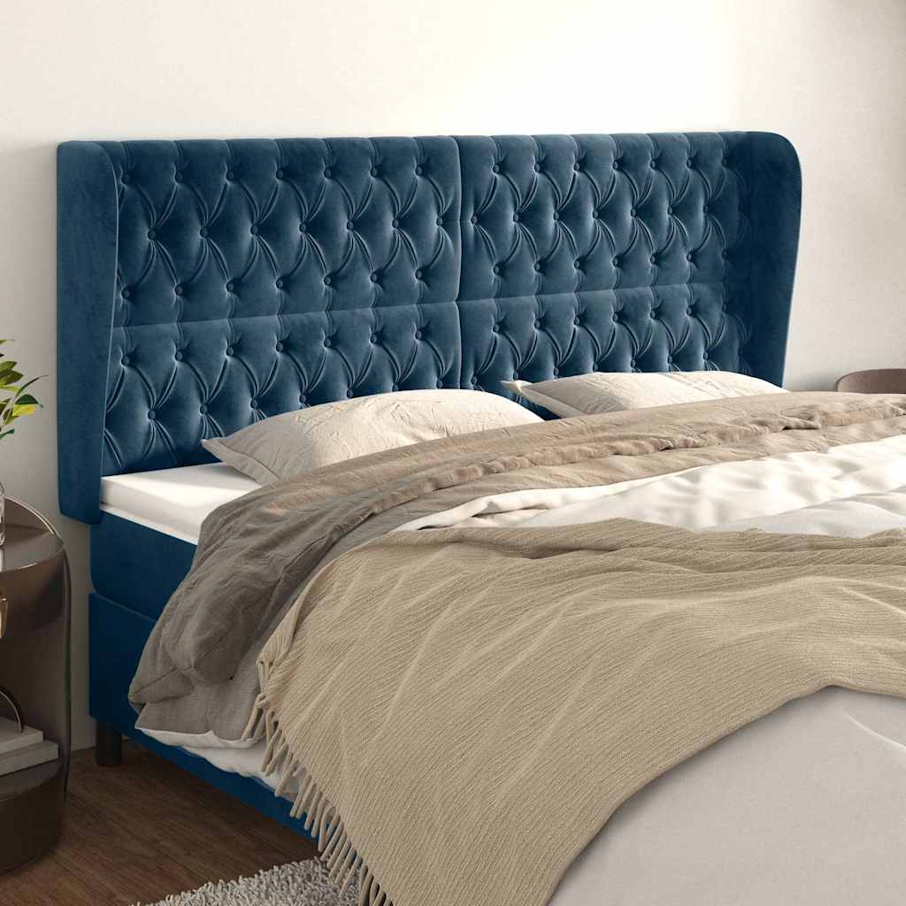 Vidaxl hoofdbord met randen 183x23x118 128 cm fluweel donkerblauw