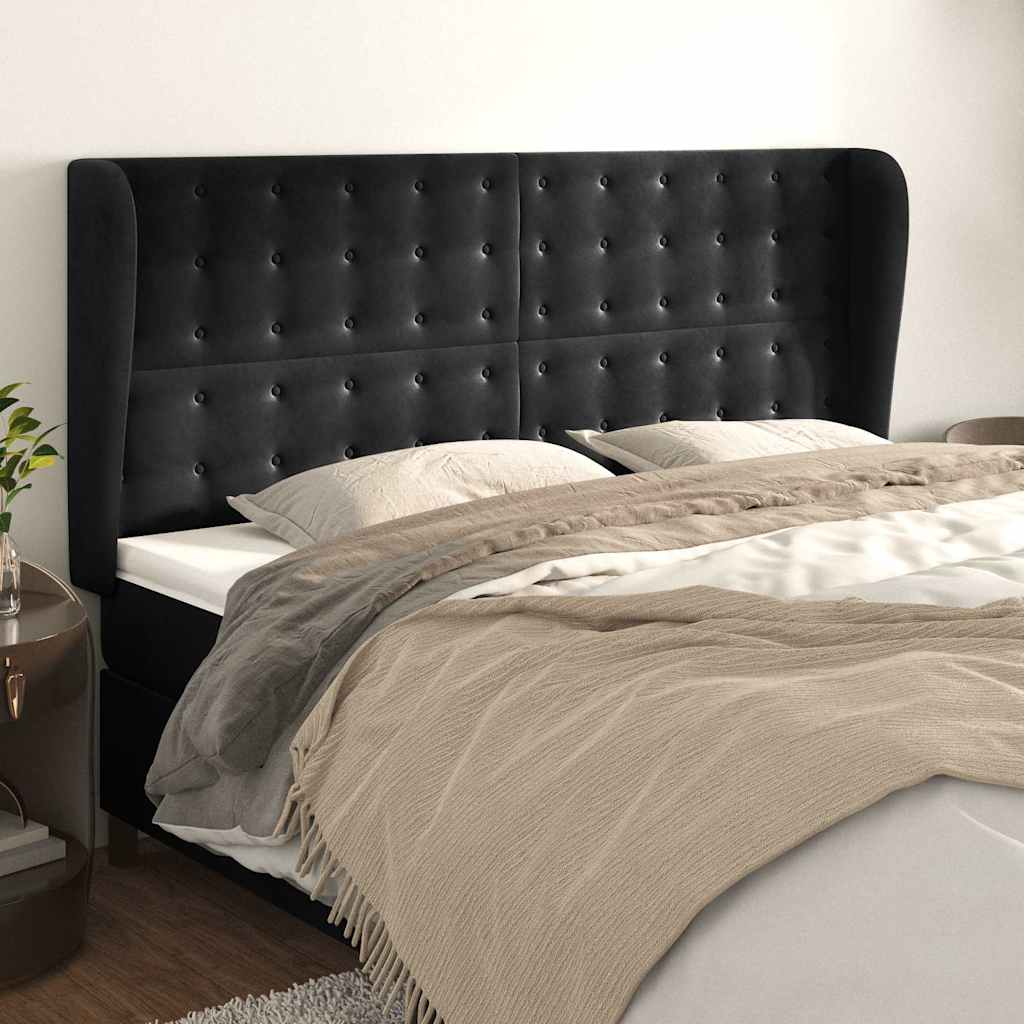 Vidaxl hoofdbord met randen 163x23x118 128 cm fluweel zwart