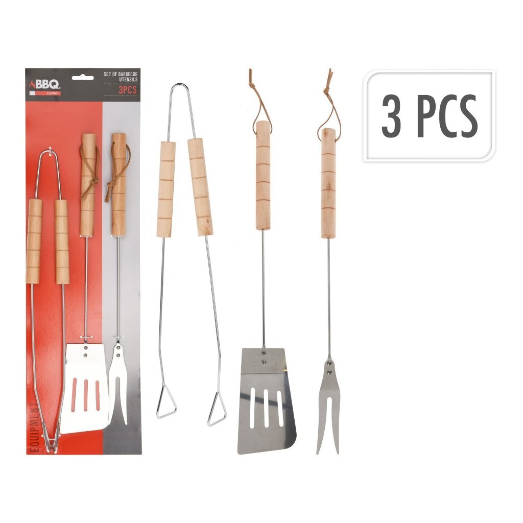 Bbq gereedschap 3-delig hout rvs