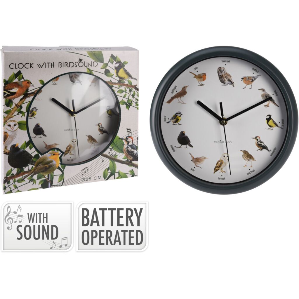 H S Collection H S Collection Wanduhr mit Vogelstimmen 25 cm