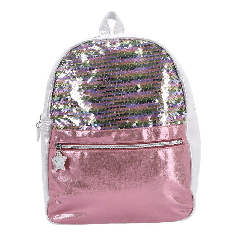 Basic-Rucksack mit Pailletten in Rosa und Silber