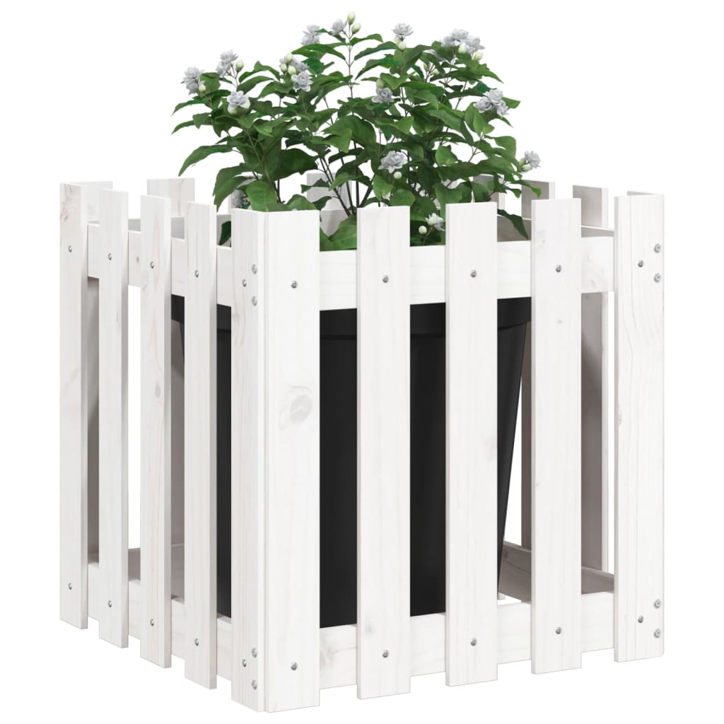 Vidaxx Pflanzgefäß mit Zaundesign 50x50x50 cm massives Kiefernholz weiß