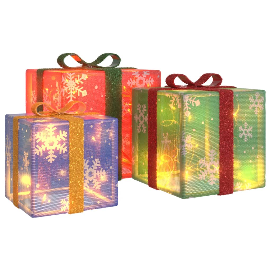VidaXL Weihnachtsfigur Geschenkbox 3 Stück beleuchtet 64 warmweiße LEDs