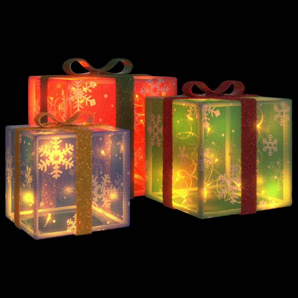 VidaXL Weihnachtsfigur Geschenkbox 3 Stück beleuchtet 64 warmweiße LEDs