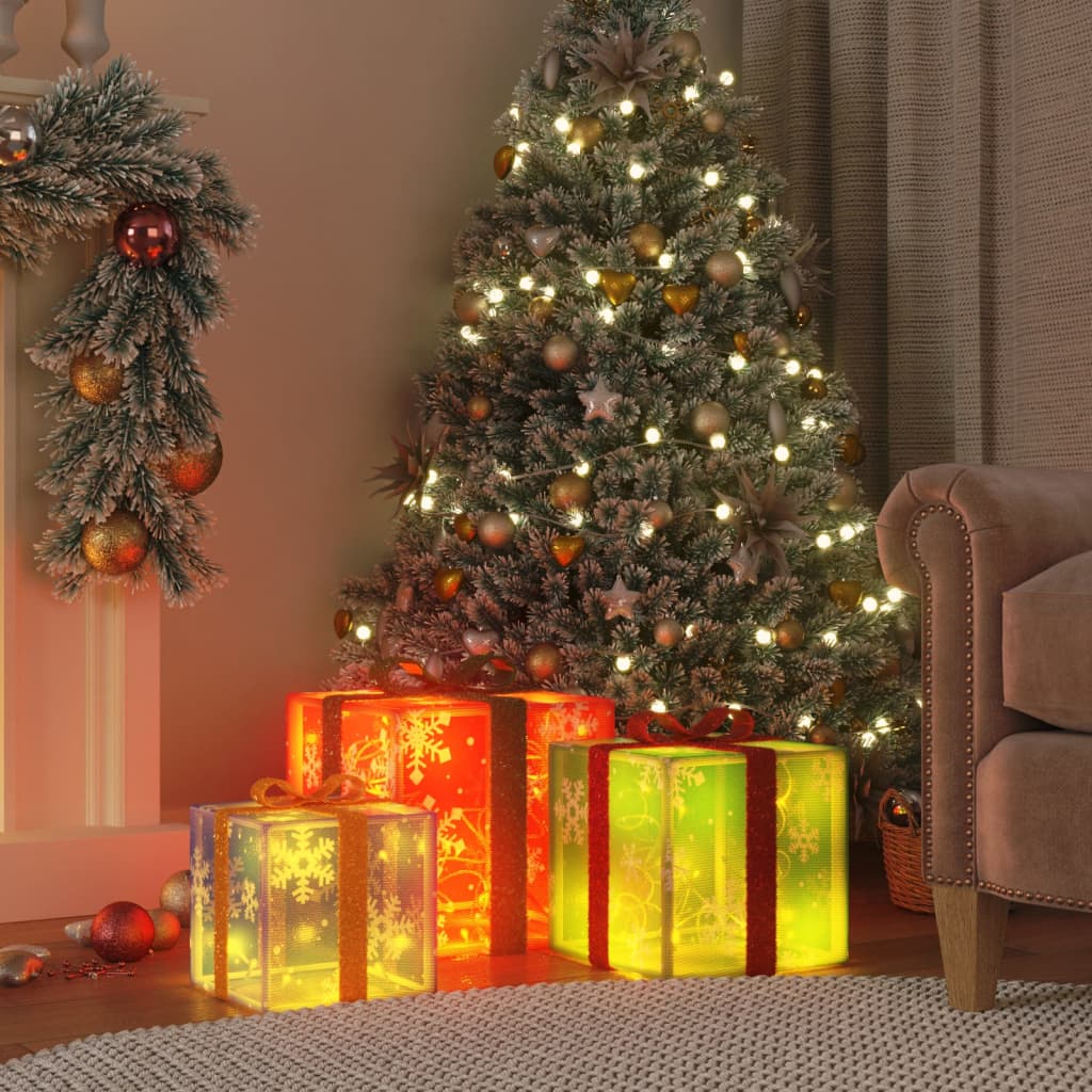 VidaXL Weihnachtsfigur Geschenkbox 3 Stück beleuchtet 64 warmweiße LEDs