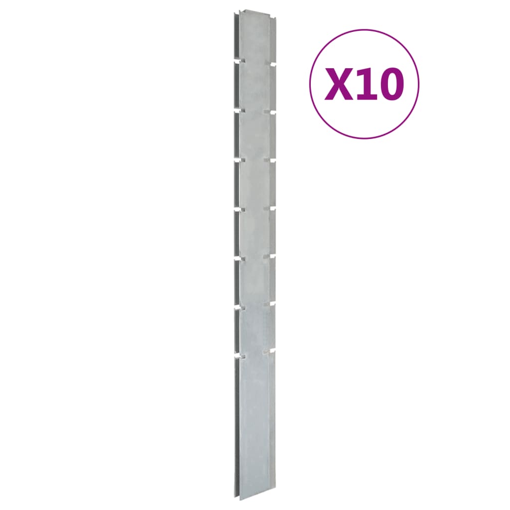 VidaXL Zaunpfosten 10 Stück 200 cm verzinkter Stahl silberfarben
