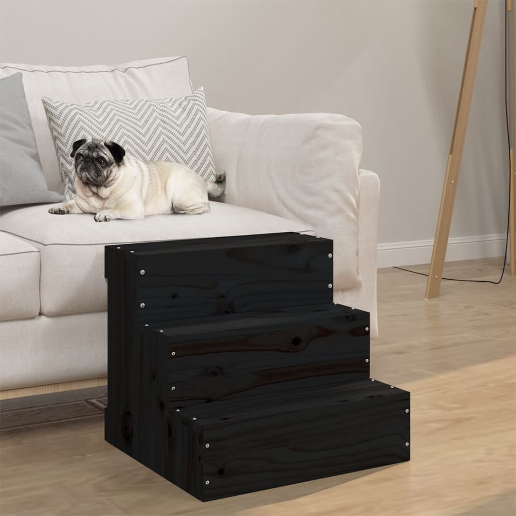 Vidaxl Pet Treppe 40x37,5x35 cm Festkiefer Holz schwarz