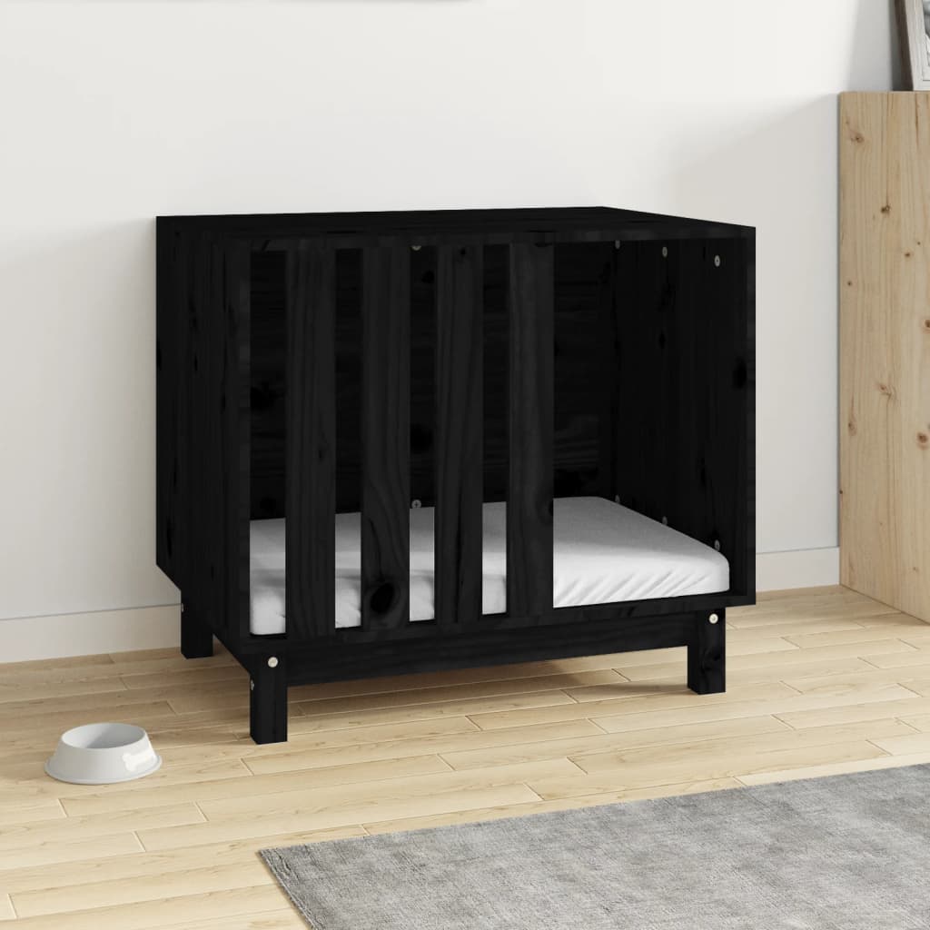 VidaXL Hundehütte 70x50x62 cm massives Kiefernholz schwarz