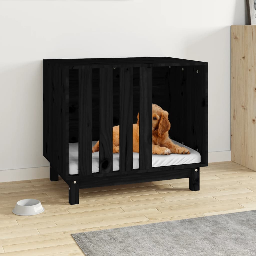 VidaXL Hundehütte 70x50x62 cm massives Kiefernholz schwarz