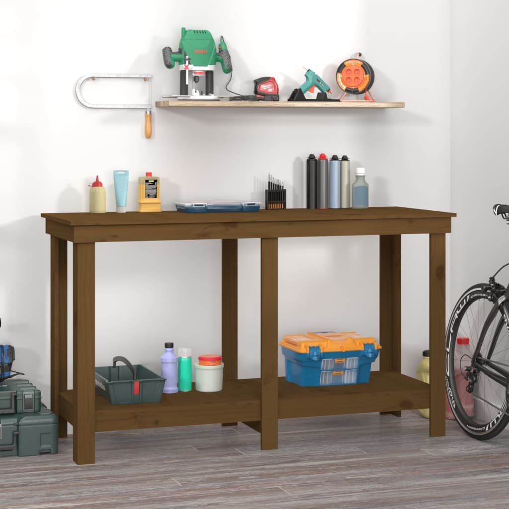 Vidaxx Werkbank 140x50x80 cm massives Kiefernholz honigbraun