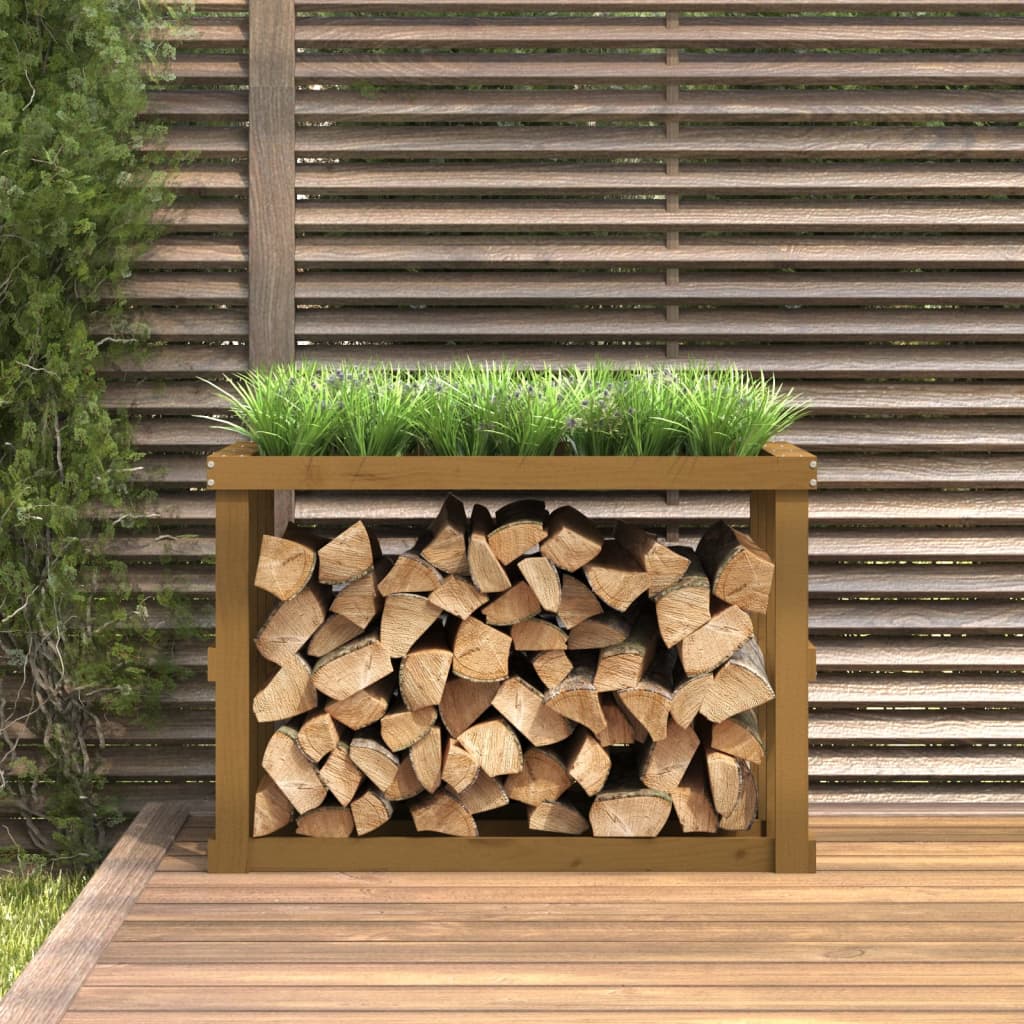 VidaXL Holzscheithalter 108x52x74 cm massives Kiefernholz honigbraun