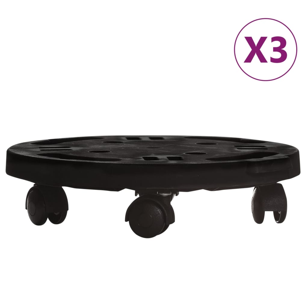 VidaXL Pflanzenwagen mit Rädern 3 Stk. 170 kg Durchmesser 30 cm Schwarz