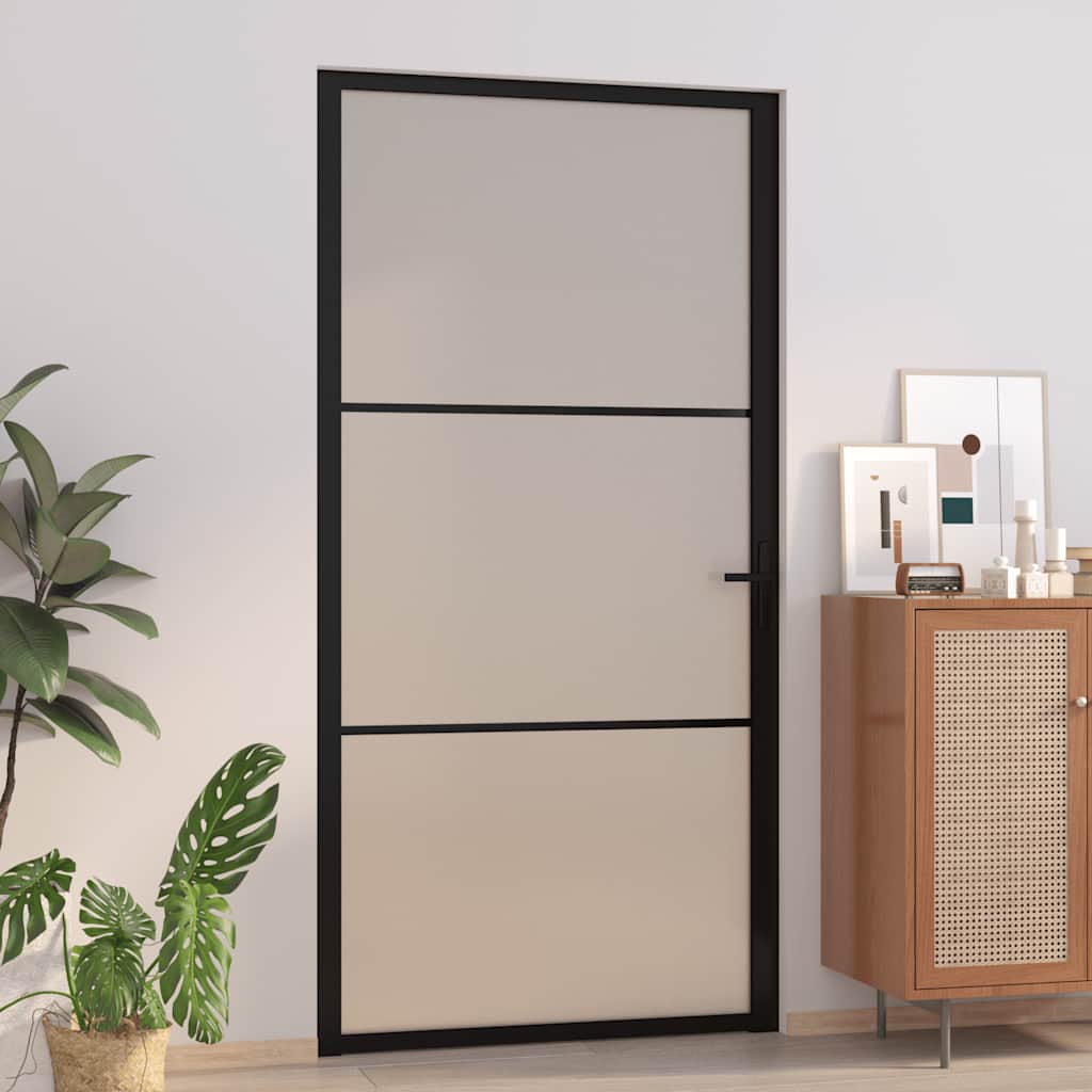 Vidaxx Innentür 102,5x201,5 cm Milchglas und Aluminium schwarz