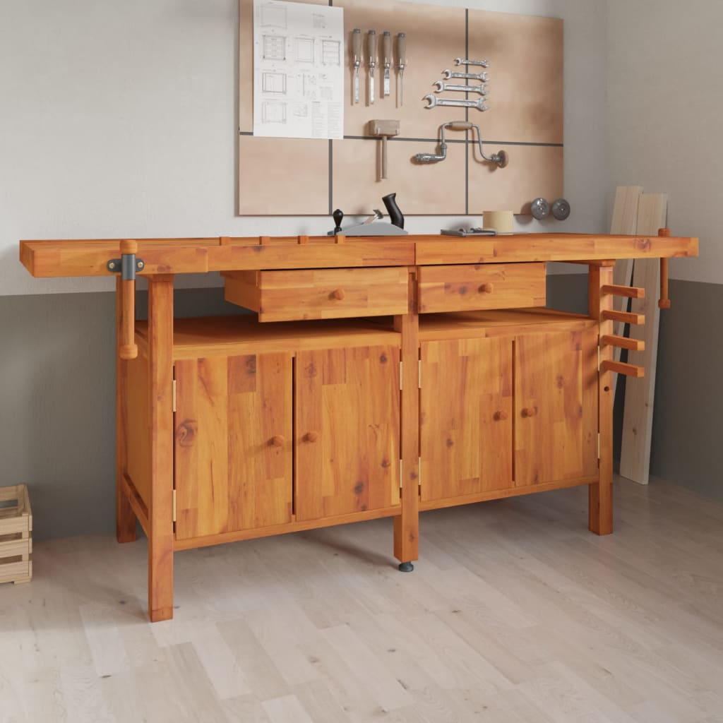 VidaXL Werkbank mit Schubladen und Schraubstöcken 192x62x83 cm Akazienholz