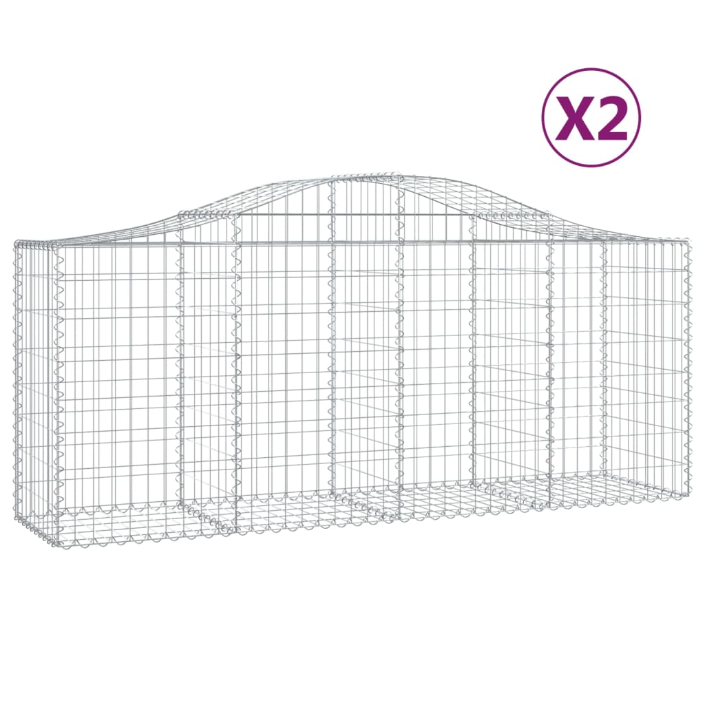 VidaXL Gabionen 2 Stück gebogen 200x50x80 100 cm verzinktes Eisen