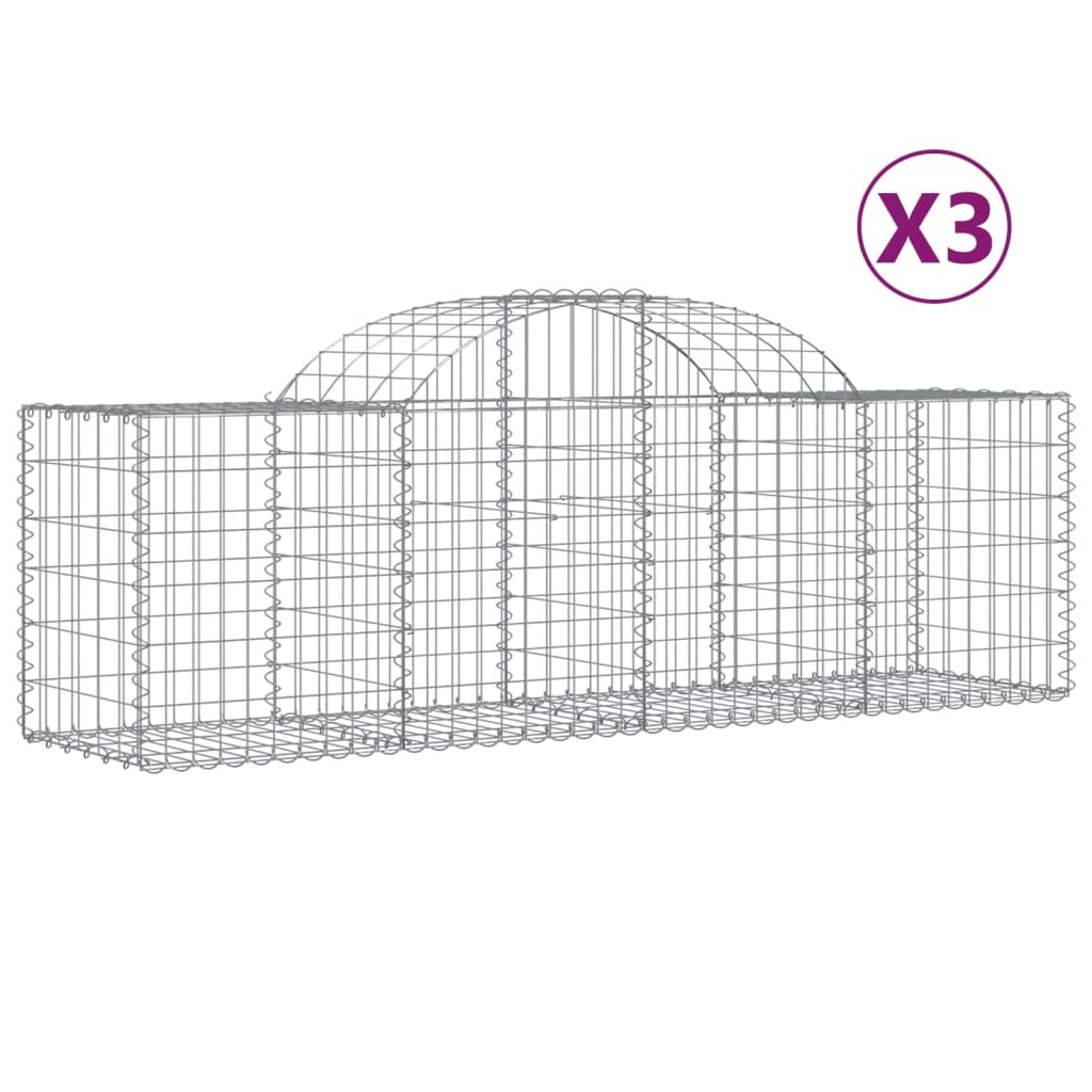 VidaXL Gabionen 3 Stück gebogen 200x50x60 80 cm verzinktes Eisen