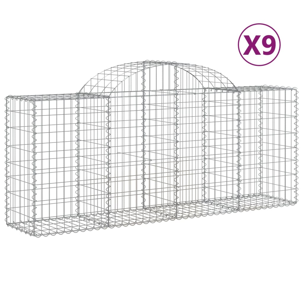 VidaXL Gabionen 9 Stück gebogen 200x50x80 100 cm verzinktes Eisen