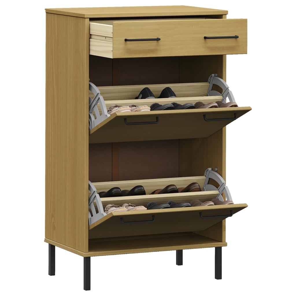 VidaXL Schuhschrank mit Metallbeinen OSLO massives Kiefernholz braun