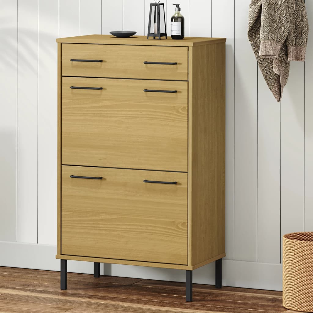 VidaXL Schuhschrank mit Metallbeinen OSLO massives Kiefernholz braun