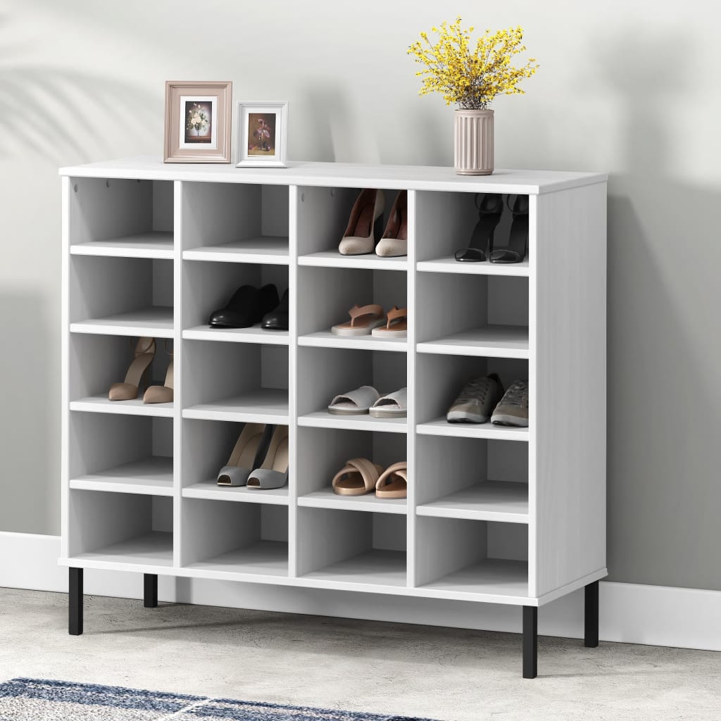 VidaXL Schuhregal mit Metallbeinen Oslo 95x35x86 cm Kiefernholz weiß