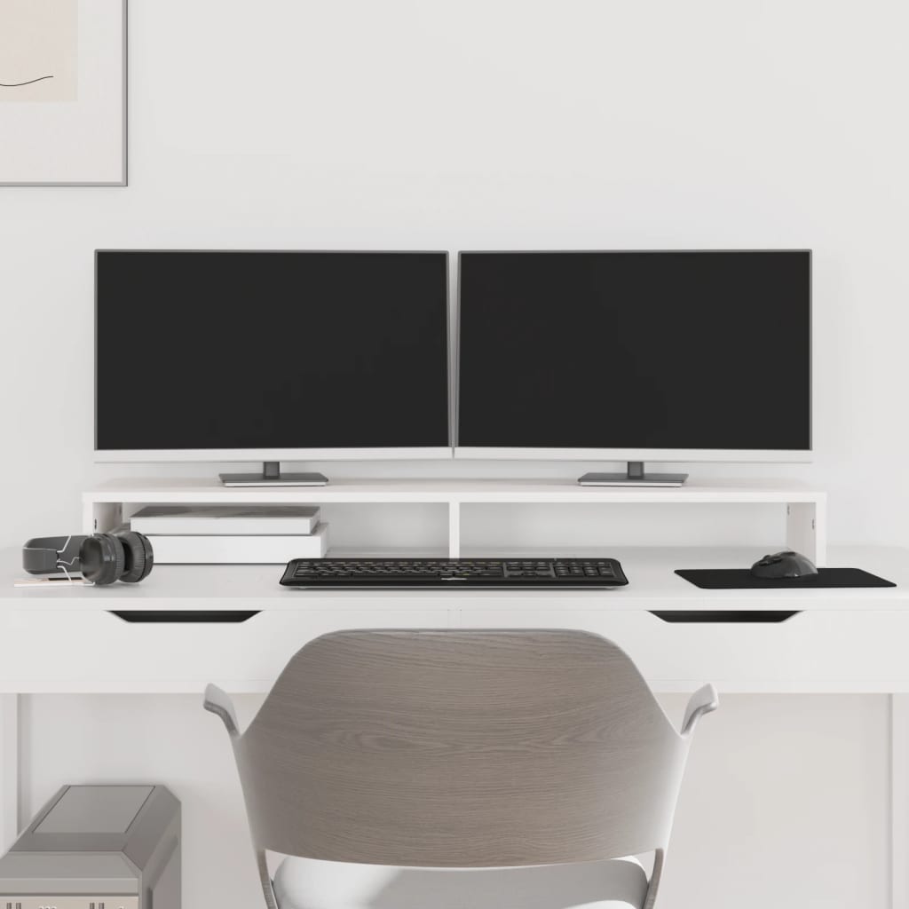 VidaXL Monitorständer 100x27x10 cm massives Kiefernholz weiß