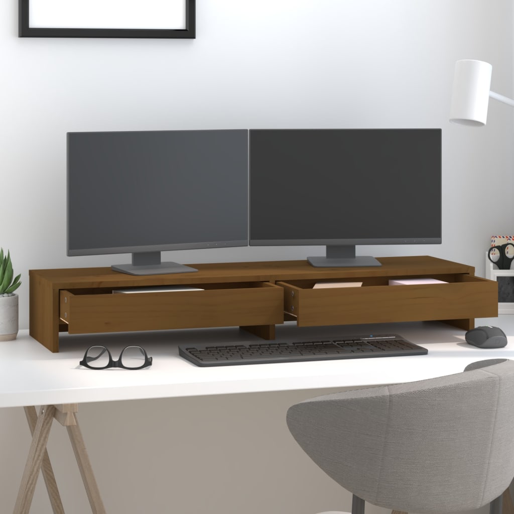 Vidaxxl Monitorständer 100x27x15 cm massives Kiefernholz honigbraun
