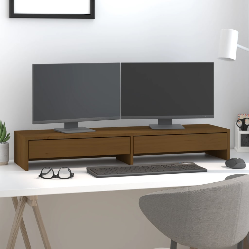 Vidaxxl Monitorständer 100x27x15 cm massives Kiefernholz honigbraun