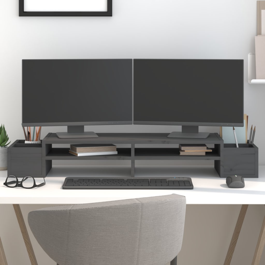 Vidaxx Monitorständer 100x27,5x15 cm massives Kiefernholz grau