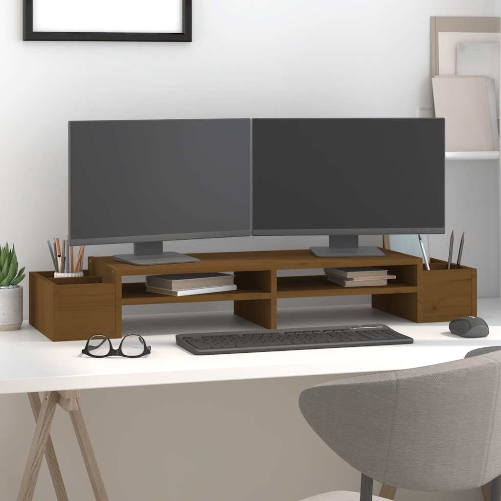 Vidaxxl Monitorständer 100x27,5x15 cm massives Kiefernholz honigbraun